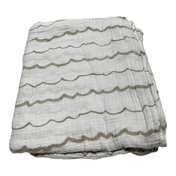 Aden + Anais Waves Chevron Baby Swaddle Blanket White Gray Tan Muslin Cotton - Picture 1 of 12
